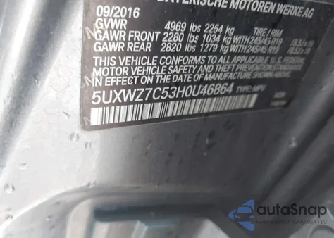 2017 BMW X3 Sdrive28I из США, поврежденный, VIN 5UXWZ7C53H0U46864